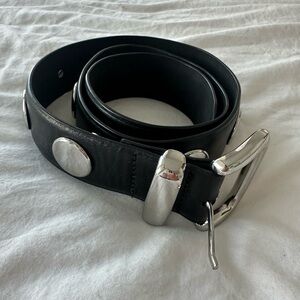 Topshop ASOS black Leather Belt Studdded Silver Buckle belt - Small / Medium